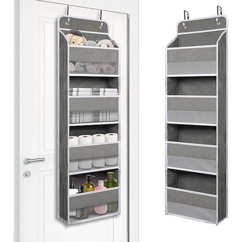 Over Door Hanging Organizer with 4 Large Capacity Pockets, Ideal Storage for Closet, Bathroom, Nursery, Bedroom, Dorm, Toys, Cosmetics, and Baby Essentials, Gray