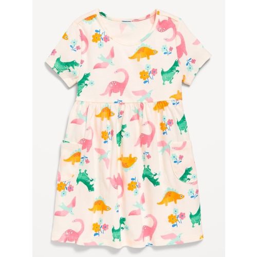 Short-Sleeve Ribbed Fit and Flare Pocket Dress for Toddler Girls | Old Navy