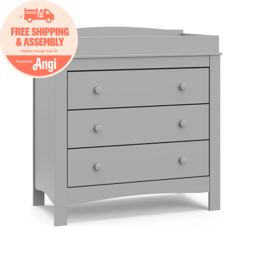 Graco Noah 3 Drawer Infant Diaper Changing Table Dresser, Pebble Gray