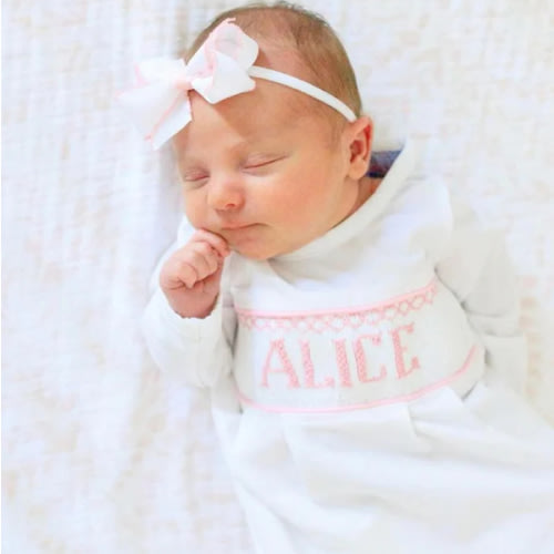 Pink Baby Snuggles - Custom Smocked Pima Gown and Hat