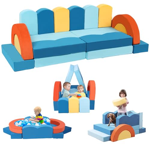 22Pcs Modular Kids Play Couch for Toddler - Kids Sofa Bed for Playroom, Convertible Furniture Ocean Theme Modular Sofa Building Fort for Inspiring Creativity