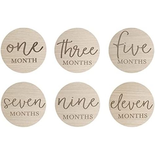 Little Pear Wooden Milestone Photo Cards, Baby Announcement Cards, Double Sided Photo Prop Monthly Milestone Discs, Pregnancy Journey Milestone Markers