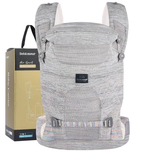 Bebamour Knit Baby Carrier Newborn to Toddler -Lightweight Baby Wrap Carrier 3-in-1 Baby Carrier Front and Back Carry (Grey,7-32 lbs)