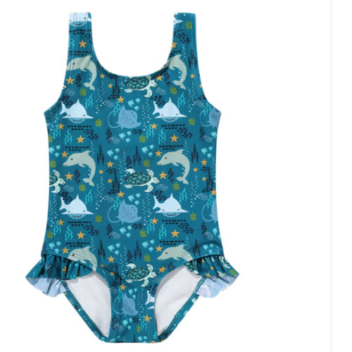 Ocean Friends Sea Animals Beach Ruffle Leg One Piece Girls Swimsuit – Emerson and Friends