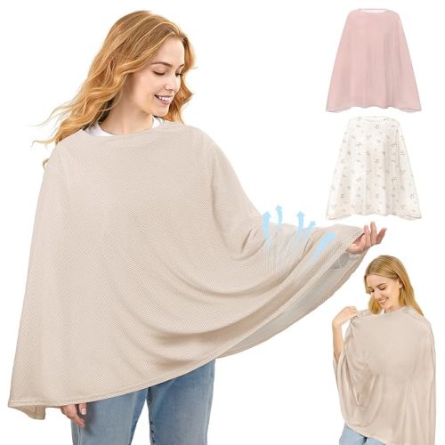 Basumee Nursing Cover for Breastfeeding Full Privacy Soft Breathable Mesh Breastfeeding Cover Multi-Use Breast Feeding Covers for Women Moms Baby Feeding Privacy Nursing Covers, Oatmeal