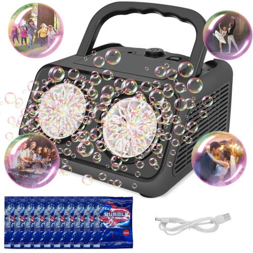 JBeeCtrl Bubble Machine for Kids, Automatic Bubble Maker with 2 Fans, Portable, Durable Outdoor Toy