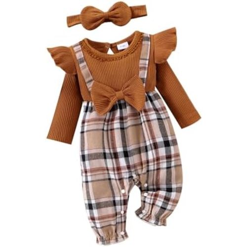 Baby Girl Clothes Fall Winter Outfits Ruffles Plaid Romper Long Sleeve Bodysuit One Piece Jumpsuit 0-18 Months
