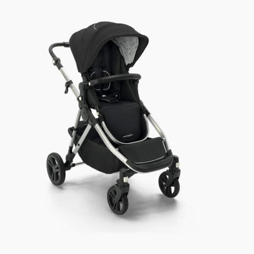 Mockingbird Single-to-Double Stroller 2.0 - Black/Watercolor Canopy With Black Leather