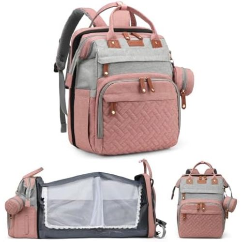 Diaper Bag Backpack with Changing Station, Large Diaper Bag For Boys And Girls, Multifunctional Waterproof Travel Diaper Backpack, Baby Bag with USB Charging Port for Moms Dads,pink