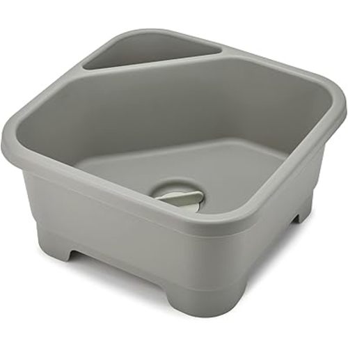 Joseph Joseph Duo Square Wash Dish Basin for Kitchen and RV Basin with Cutlery, Sponges and Brushes Compartment, Grey