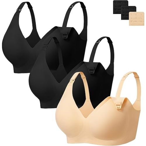 Angelhood 3 Pack Nursing Bras for Breastfeeding Seamless Pregnancy Maternity Bra Wireless Sleep Bralette with Extenders