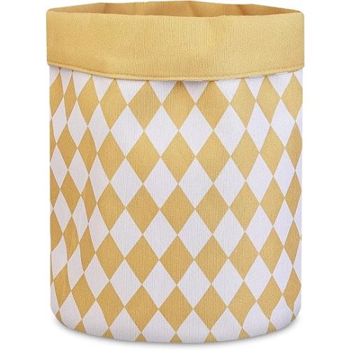 Fabric Storage Bin for Boys and Girls,Toy Storage Basket for Kids & Baby,Toy Bin for Toy Basket Storage, Round Hamper for Laundry in Nursery & Playroom (Yellow Rhombus)