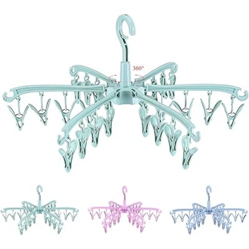 Foldable Drying Rack with 24 Clips for Drying Socks Lingerie Baby Clothes Drying Towels Rotatable Sock Drying Rack