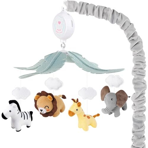 PIIKAGO Animals Crib Mobile for Boys & Girls - Safari Baby Mobile for Crib with Upgraded 3-Mode Music Box, Fits Standard Cribs, Nursery Mobiles