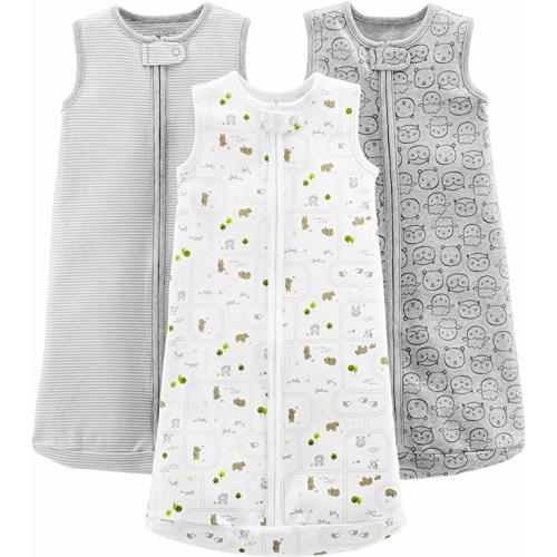 Simple Joys by Carter's Baby Multi-Pack Cotton or Microfleece Sleepbags - Gray Stripes/Gray Animals/Green/White