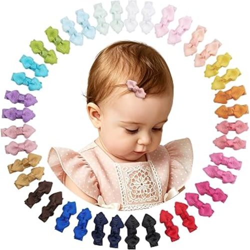 CÉLLOT Baby Bow Clips - 40pcs Grosgrain Ribbon Mini Hair Bows Fully Covered Non-Slip Hair Clips for Baby Girls Toodlers