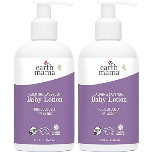 Earth Mama Calming Lavender Baby Lotion for Dry Skin, Calendula Cream for Newborn Skin Care, Organic Moisturizer for Children, Aloe Juice, Rooibos, & Shea Butter, Lavender Lotion, 8 Fl Oz (2Pk)