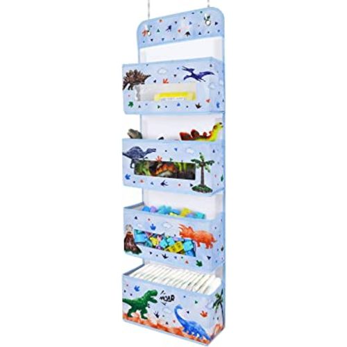 WERNNSAI Watercolor Dinosaur Door Organizer - 39’’ x 12’’ Clear Window Pockets Organizers for Baby Boys Over the Door Hanging Storage Organizer Gifts Toys Diapers Pantry Closet Wall Bedroom Nursery