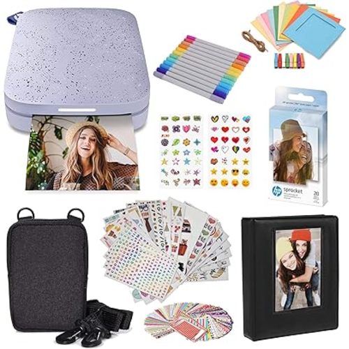 HP Sprocket Portable 2x3 Instant Color Photo Printer (Lilac) Starter Bundle