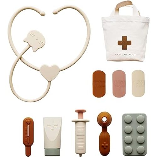 Marlowe & Co Silicone Pretend Play Doctor Kit for Children, 10 Piece Pretend Play Doctor and Vet Kit with Storage Bag