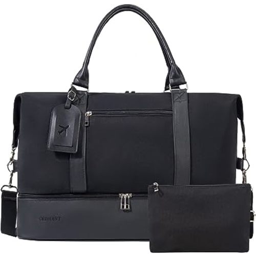 Weekender Bags For Women With Shoe Compartment Large Capacity Travel Overnight Bags Perfect For Travel/Gift (Black)
