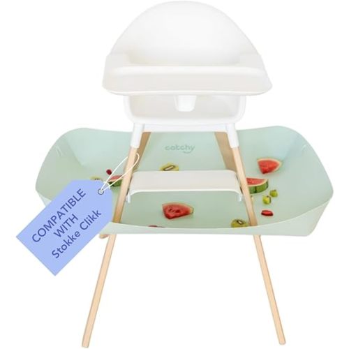 CATCHY -Food Catcher-Compatible with Stokke Clikk High Chair +11 Other High Chairs-Highchair Sold Separately-Baby & Toddler Food & Mess Catcher-Premium Linen Inspired -Under High Chair Accessory