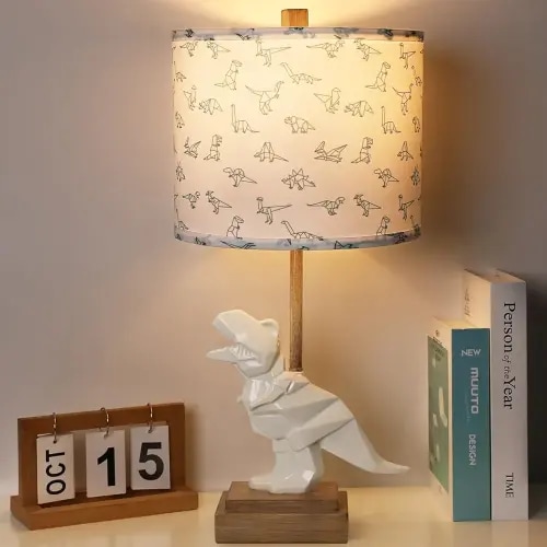 Kids Dinosaur Table Lamp for Boys Girls Bedroom 23" Bedside Lamp for Children Gift Cute Small White Nightstand Lamp for Nursery(LED Bulb Included)