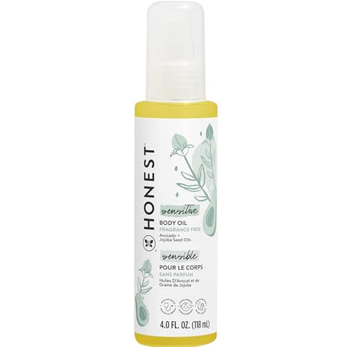 The Honest Company Fragrance Free Moisturizing Body Oil | Nourish + Soothe Baby's Skin | Plant-Based, Hypoallergenic, Vegan | 4.0 fl oz