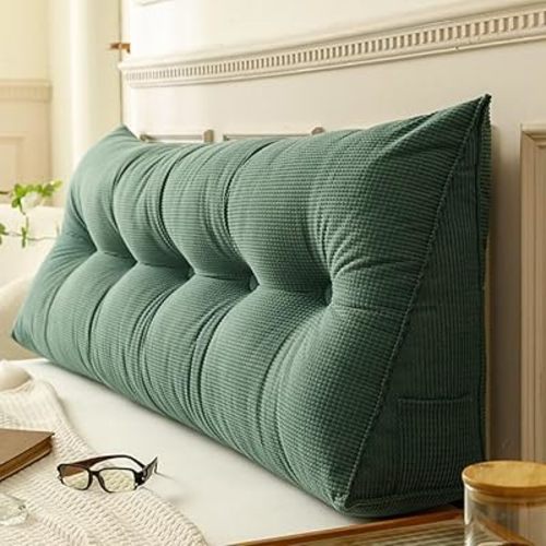 Headboard Pillow Queen, Bed Rest Reading Pillow Bolster Triangular Pillow,Backrest Positioning Support Pillow for Daybed,Teal Green,71 * 7.87 * 19.68 in