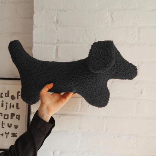 Sherpa Black Dog Shaped Pillow plush Toy