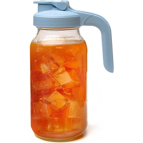 County Line Kitchen Glass Mason Jar Pitcher with Lid - Wide Mouth, 2 Quart (64 oz) - Heavy Duty, Leak Proof - Sun & Iced Tea Dispenser, Cold Brew Coffee, Breast Milk Storage, Water & More - Sky Blue