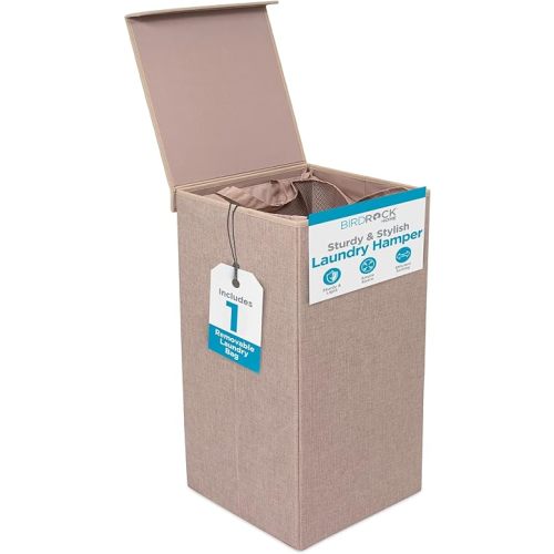 BIRDROCK HOME Laundry Hamper with Lid | Removable Bags for Sorting Clothes | Sectioned Laundry Basket for Bedroom & Bathroom | Collapsible Storage Bin with Cover | Single, Cream