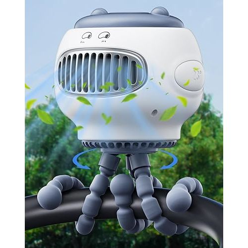 Stroller Fan, Baby Fan with 130° Auto Oscillating, 4000mAh Battery Operated Mini Portable Fan with Digital Display, 4 Speeds Flexible Tripod Clip On Fan for Car Seat Crib White66