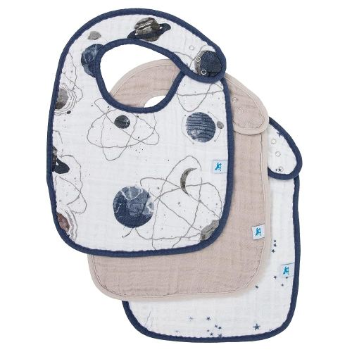 Little Unicorn Premium Classic Bib 3 pack | Adjustable as baby grows | Soft fabric on skin | Great for first time eaters (Planetary 2)