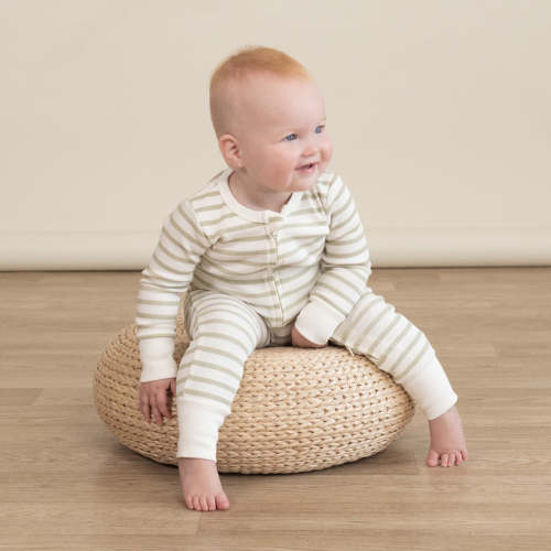 Organic Convertible Zip Romper - Sage Stripes