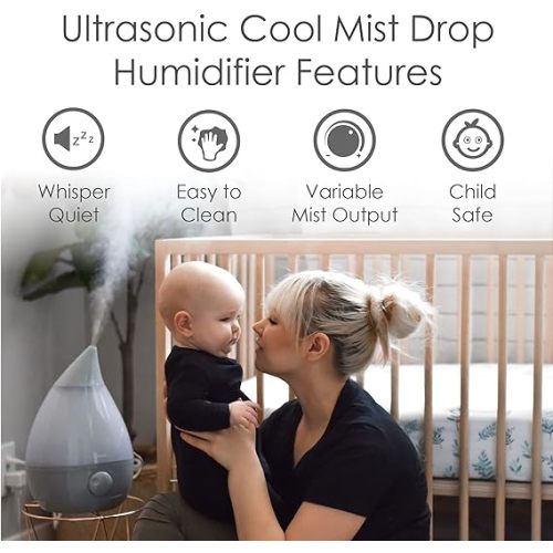 Crane Ultrasonic Cool Mist Humidifier for Bedroom, Baby Nursery, Kids Room, Plants, or Office, Large 1 Gallon Tank, Filter Optional, Grey