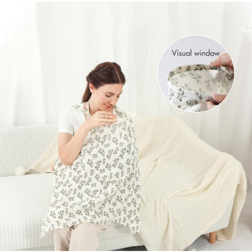 Muslin Nursing Cover for Baby Breastfeeding - Breastfeeding Covers for Women, Breathable Muslin Privacy Nursing Covers, Soft Arch Neckline, Green Plants
