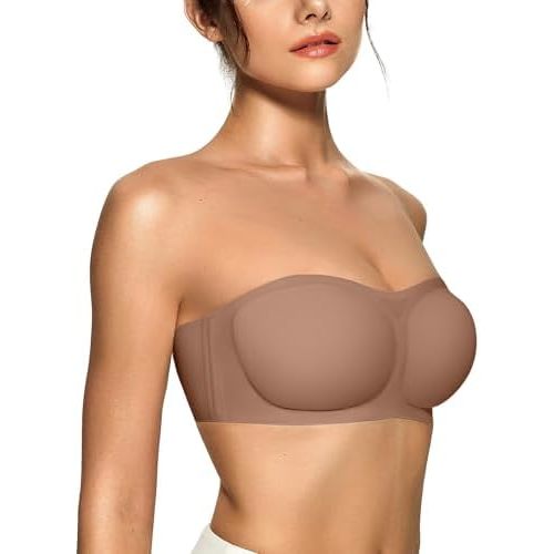 OEAK Womens Strapless Bandeau Bra Non Slip Bras Push Up Wireless Padded Bras Supportive Seamless Bra Comfortable Tube Bra