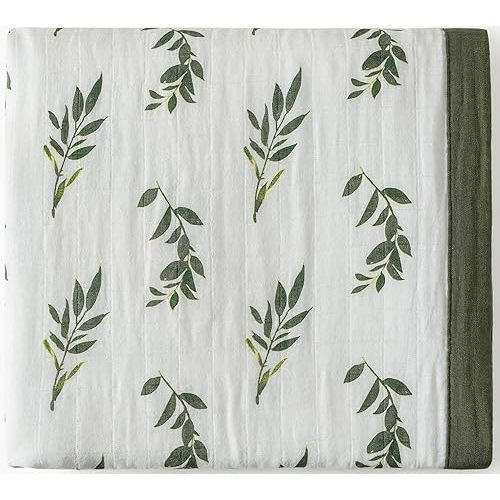 Little Jump Muslin Quilt Toddler Blanket - Silky Soft Baby Quilt - Oversized 47" x 47" - 2 Layers Muslin Baby Blanket for Baby Boy and Girls(Olive Branches)