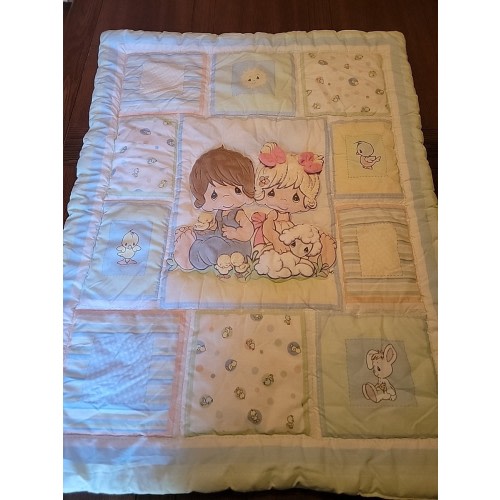 Rare!!! Vintage Precious Moments Nursery Crib Comforter Blanket Boy Girl Nice!!!