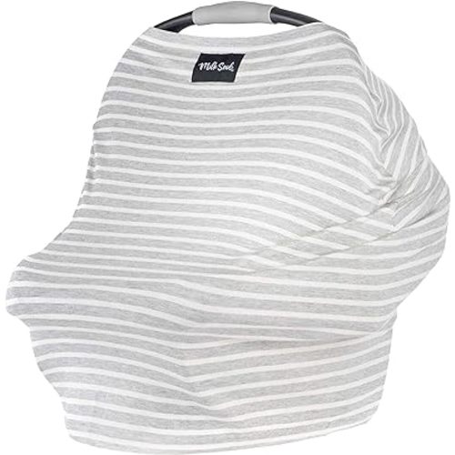Milk Snob Original 5-in-1 Cover - Added Privacy for Breastfeeding, Baby Car Seat, Carrier, Stroller, High Chair, Shopping Cart, Lounger Canopy - Newborn Essentials, Nursing Top, Heather Gray Stripe