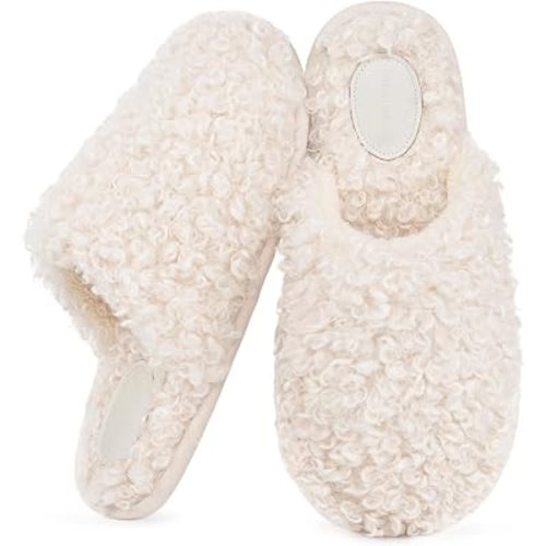 Snug Leaves Women's Scuff Slippers Furry Cute Memory Foam House Shoes
