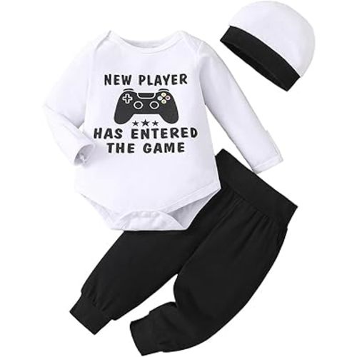 MVUOCR Toddler Baby Boy's Outfits Fall Clothes Set Print Long Sleeve Pants Sets and Hat Soft Baby Coming Home Hospital Romper