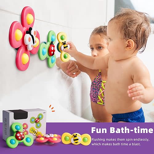LiKee Strong Suction Cup Fidget Spinnerz Sensory Bath Toys for Baby 12 18 Months Airplane Car Travel Table & Window Toys for 1 2 Years Old Toddler Boys and Girls (Insect-1)