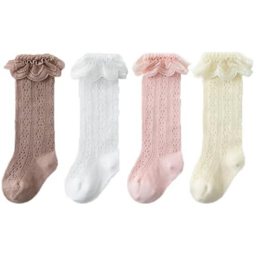 Colorful Childhood Baby Girls Knee High Socks Hollow Out Lace Stockings for 0-3 Years Infants Toddlers Ruffles Socks