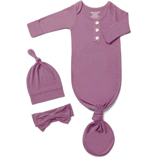 Newborn Baby Knotted Gown, Super Soft Silky Infant Sleeper, Baby Girl Sleep Gown with Mittens, Bow, and Hat Set