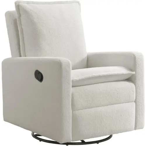 Oxford Baby Uptown Upholstered Swivel Glider and Recliner Nursery Chair, Boucle White