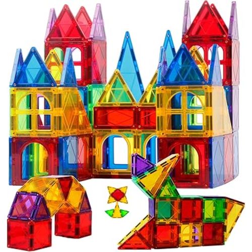 MAGBLOCK Magnet Toys Kids Magnetic Building Tiles 100 Pcs 3D Magnetic Blocks Preschool Building Sets Educational Toys for Toddlers Boys and Girls.