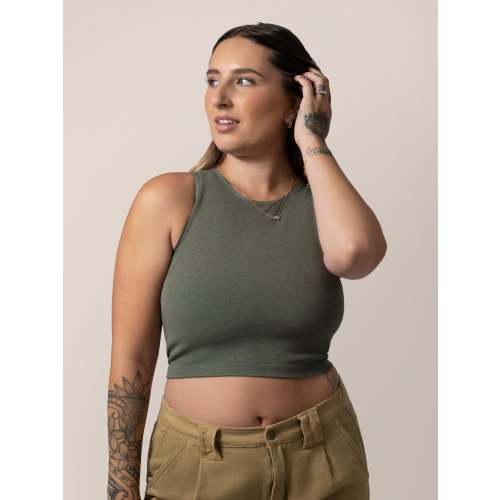 Sublime® Bamboo Maternity & Nursing Longline Bra Top | Olive Heather