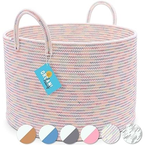 OrganiHaus Rainbow Extra Large Woven Baskets for Storage 20x13, Large Storage Basket, Blanket Basket for Living Room, Toy Basket, Basket Storage for Kids, Laundry Basket & Blanket Bin